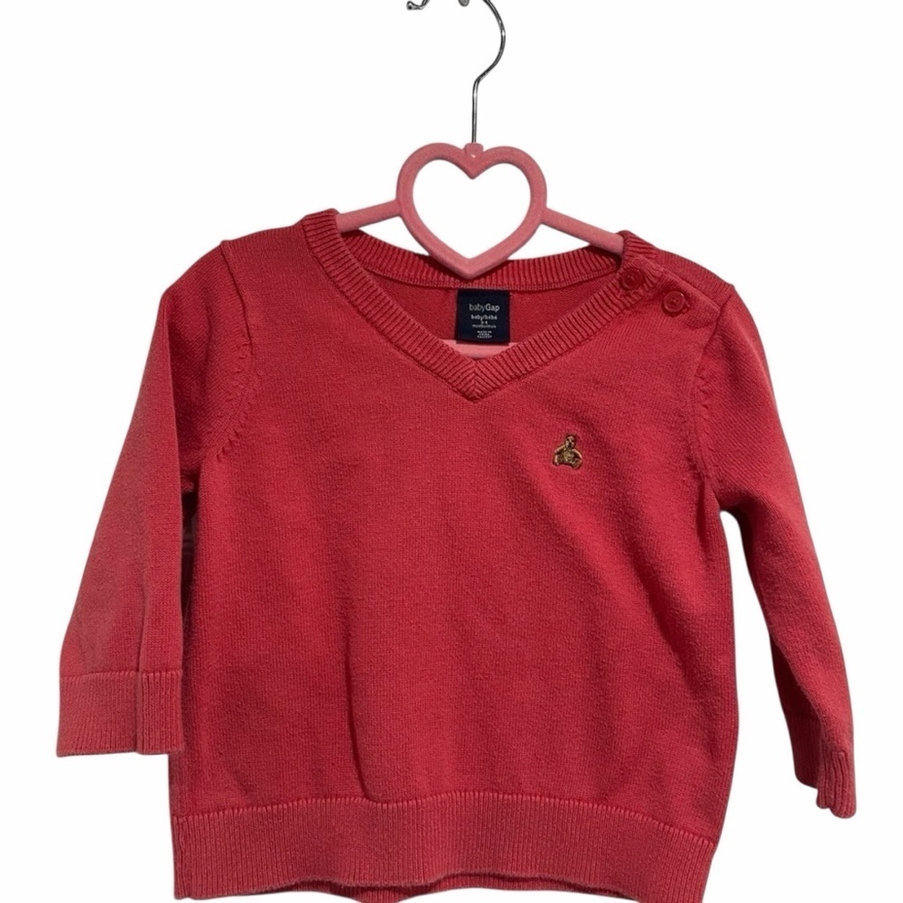 7/$20 GAP Kids Infant Coral V-Neck Long Sleeve Sweater Bear 3-6 Months